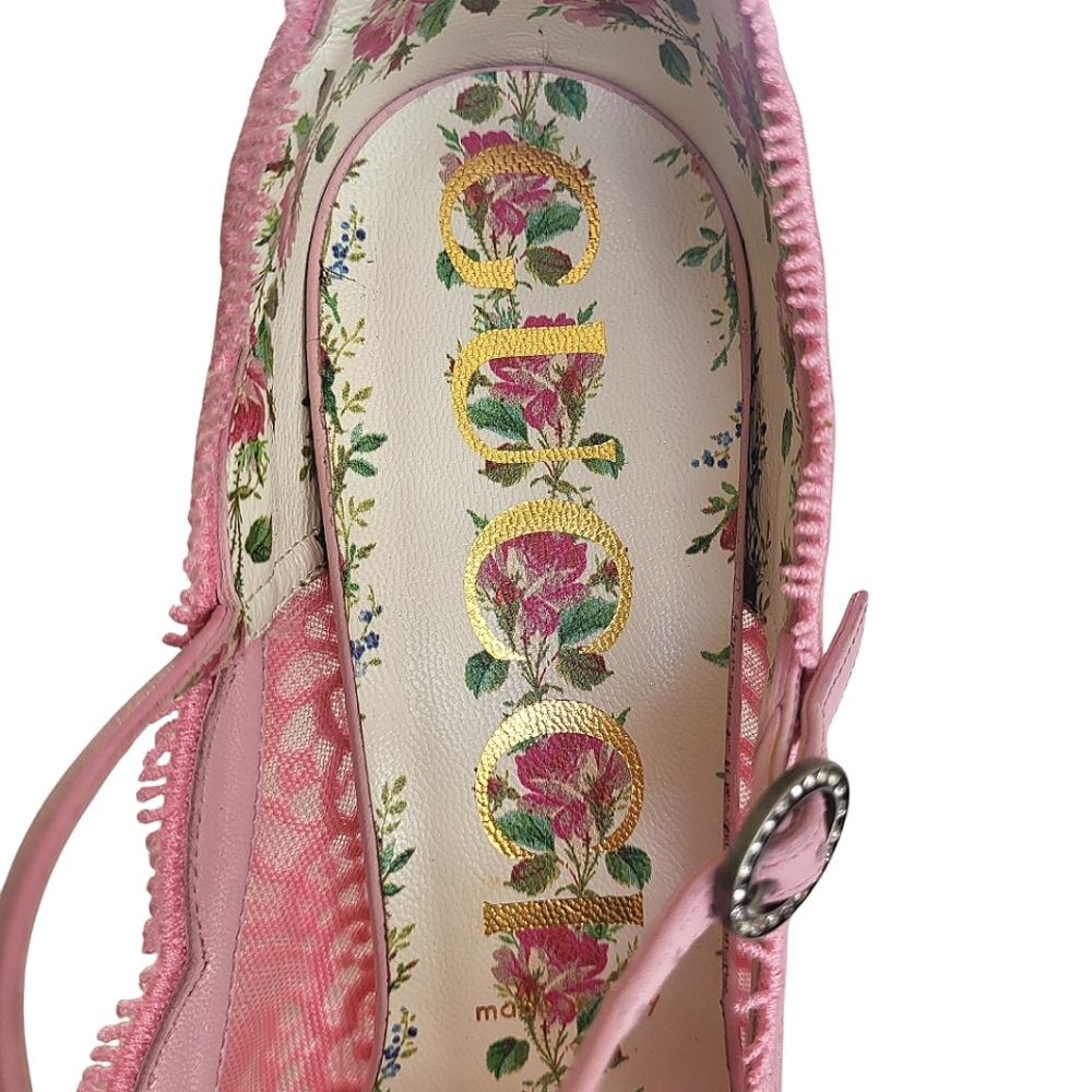 Gucci Virginia Crystal Embellished Corded Lace Mary Jane Pumps Pale Pink 40.5 - Picture 9 of 14